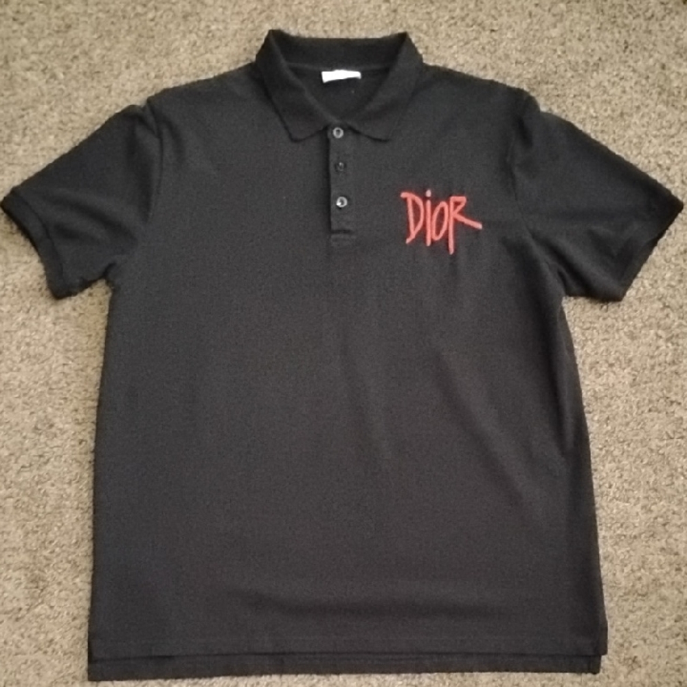 Dior Black Polo Shirt with Red Logo